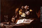 Maureen Hyde Still Life with Violin and Roses painting